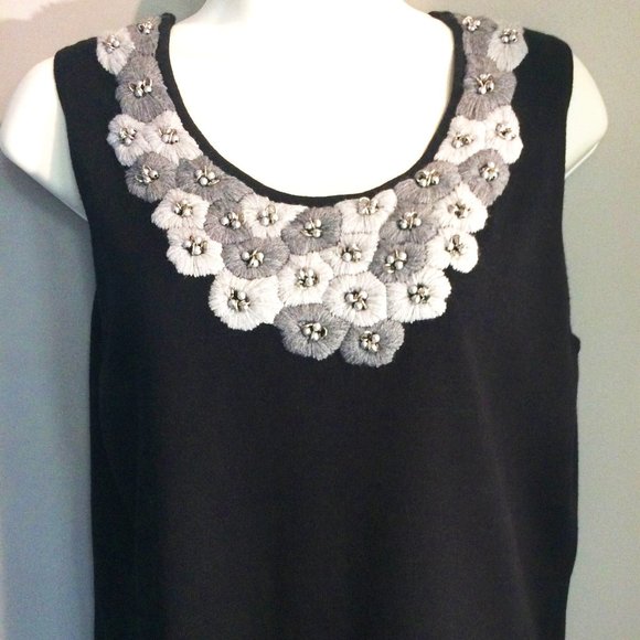 Ruby Rd Womens Med Embellished Tank Ribbed Pearl&Metal - Picture 1 of 5